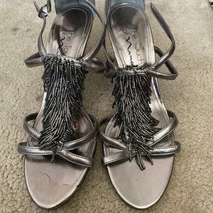Pewter Heels with Beaded Fringe
